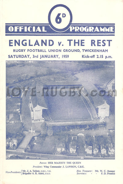 1959 England v The Rest (RFU)  Rugby Programme